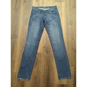 7 For All Mankind Dojo Jeans 28x34 Blue Medium Wash Straight Skinny Chain Sequin